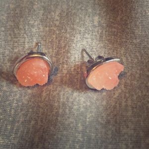 Pink druzy geode studs